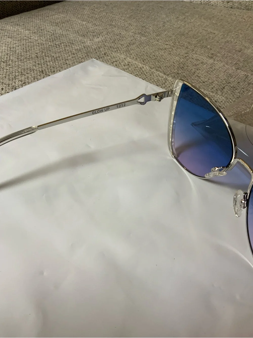 Quay Australia Clear Frame Sunglasses with Blue-to-Red Gradient Lenses